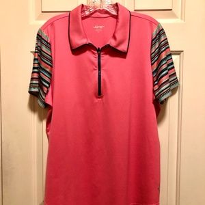 Women's Golf Shirt, Coral with Striped Accents, Like New! XL